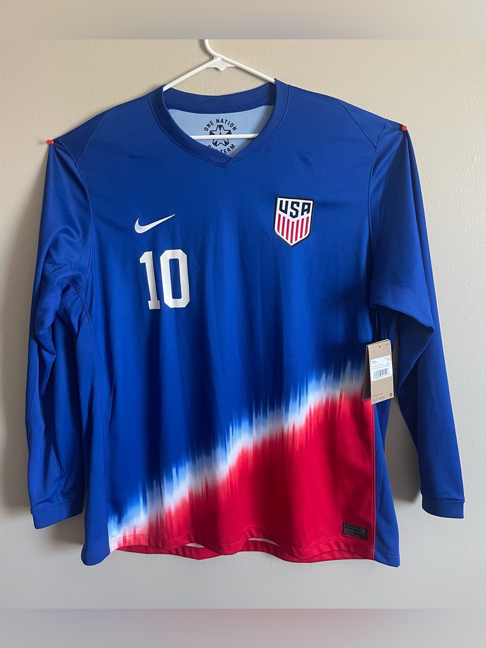 Nike Blue & Red USA #10 Long Sleeve Soccer Jersey